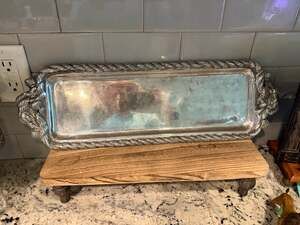 Vintage Sheridan Imports Handcrafted Mexican Aluminum Rope Border Rectangular Se